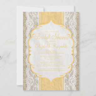 Gold Linen Burlap & Lace Bridal Shower Invitations