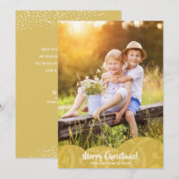 Gold Linen Filigree Photo Christmas Holiday Card