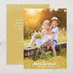 Gold Linen Filigree Photo Christmas Holiday Card