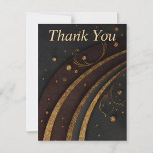 Gold Lines Dots on Black Paper Thank You Card