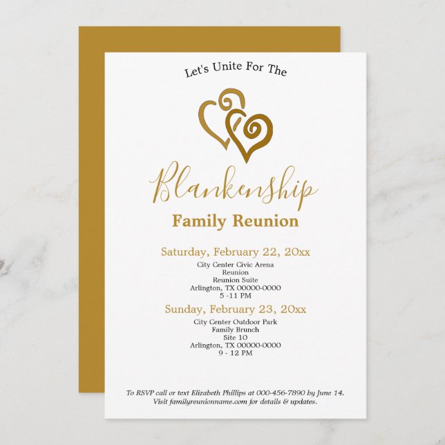 Gold Linked Heart Family Reunion Template (Front/Back)