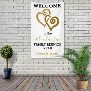 Gold Linked Hearts Family Reunion Template Banner