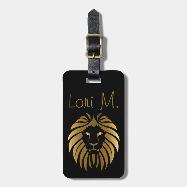 Gold Lion Customisable Luggage Tag (Front Vertical)