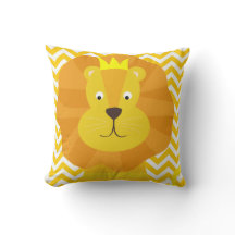 Gold Lion on Gold and White Chevron Throw Pillow