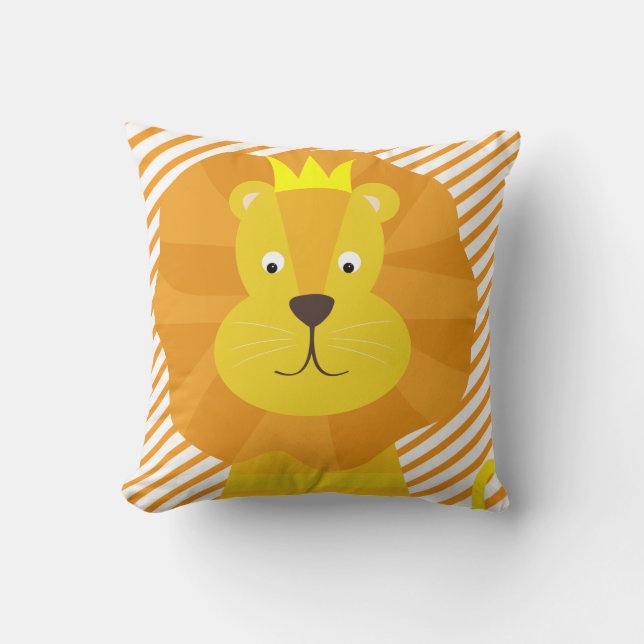 Gold Lion on Orange and White Stripe Throw Pillow (Front)