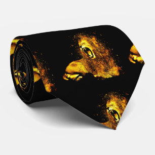 Gold Lion Print on Black Men's Necktie