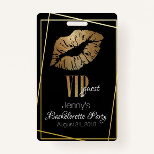 Gold Lip Print Bachelorette Party Badge ID Badge