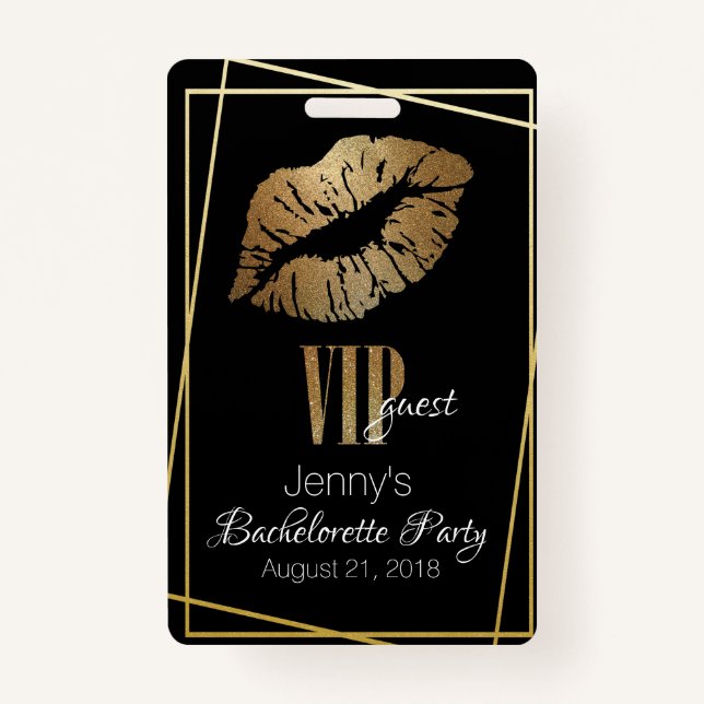 Gold Lip Print Bachelorette Party Badge ID Badge (Front)