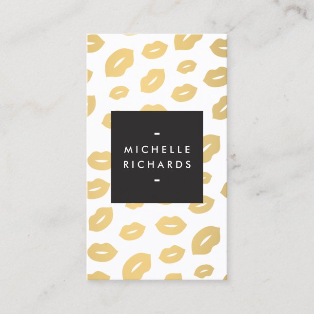 Gold Lip Print Makeup Artist Beauty White Business Card (Front)