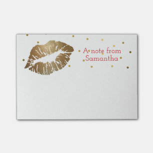 Gold Lip Print Personalised Small Post It Note Pad