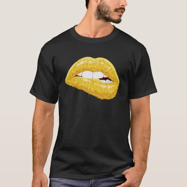 Gold Lips Biting Lipstick Makeup Pullover Hoodie (Front)