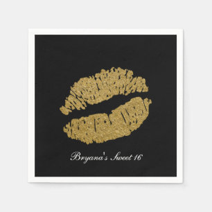 Gold Lips Faux Sparkle Kiss Beauty Makeup Party Napkin