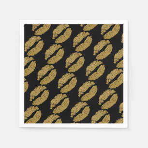 Gold Lips Kiss Beauty Makeup Birthday Party Napkin