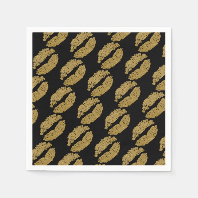 Gold Lips Kiss Beauty Makeup Birthday Party Napkin (Front)