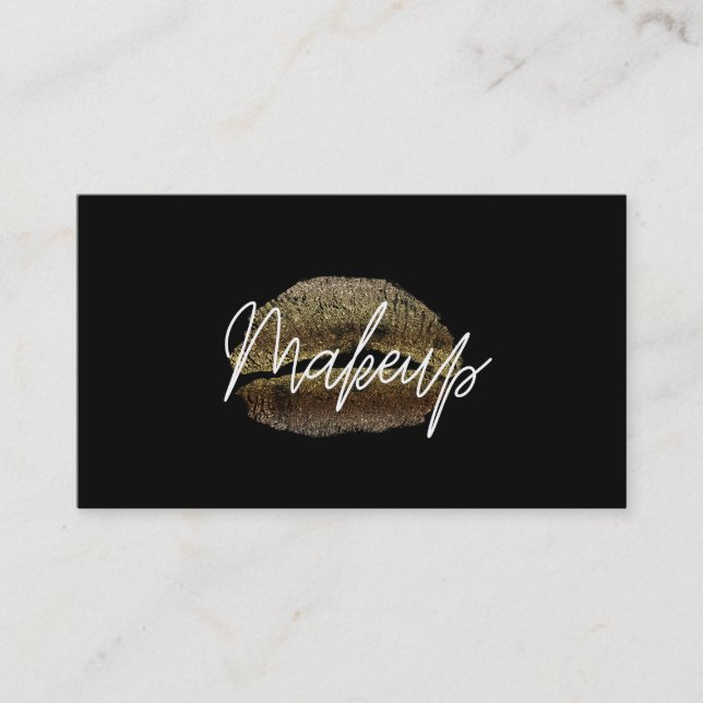 Gold Lips Kiss Makeup Beauty Glam Chic Black Business Card (Front)