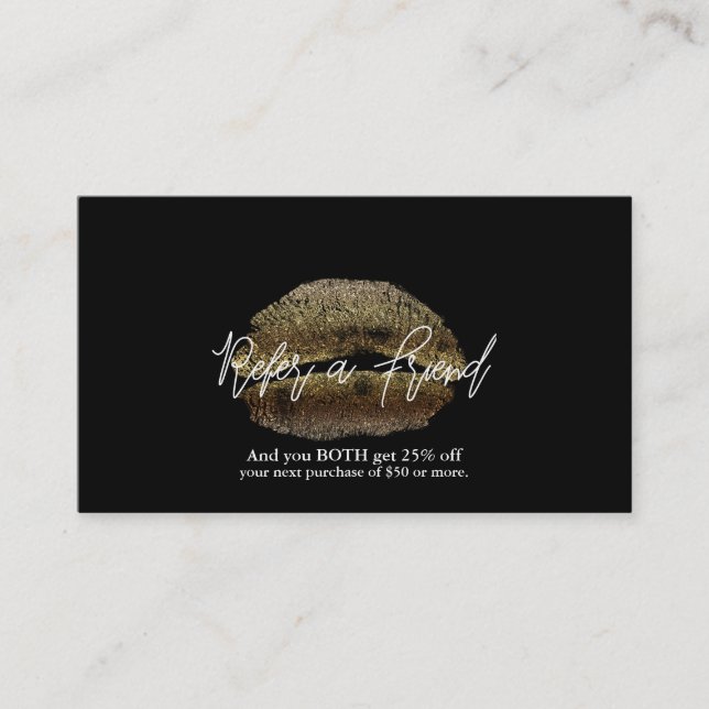 Gold Lips Kiss Makeup Beauty Glam Refer a Friend Referral Card (Front)