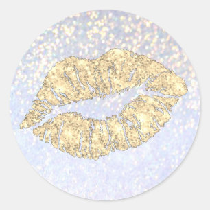 gold lips kiss on faux sparkle classic round sticker