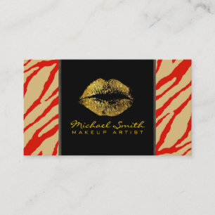Gold Lips Makeup Artist Modern Zebra Skin #2 Business Card