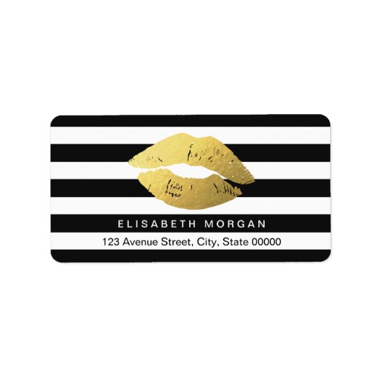 Gold Lips with Black White Stripes Address Label
