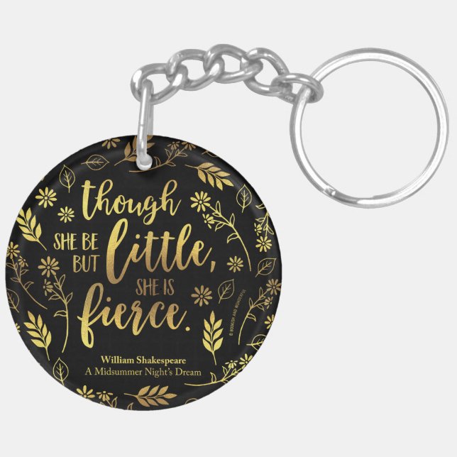 Gold Little But Fierce William Shakespeare Floral Key Ring (Back Right)