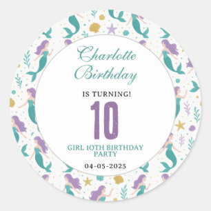 Gold Little Mermaid 10th Birthday   Under the Sea Classic Round Sticker