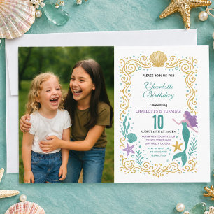 Gold Little Mermaid 10th Birthday Under the sea Invitation