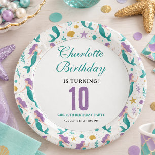 Gold Little Mermaid 10th Birthday Under the Sea Paper Plate