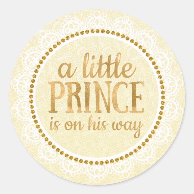 Gold Little Prince Baby Shower Sticker (Front)