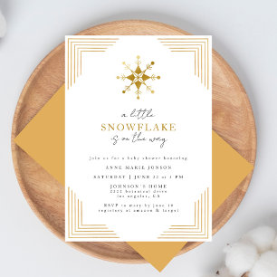 Gold Little Snowflake Minimal Elegant Baby Shower Invitation