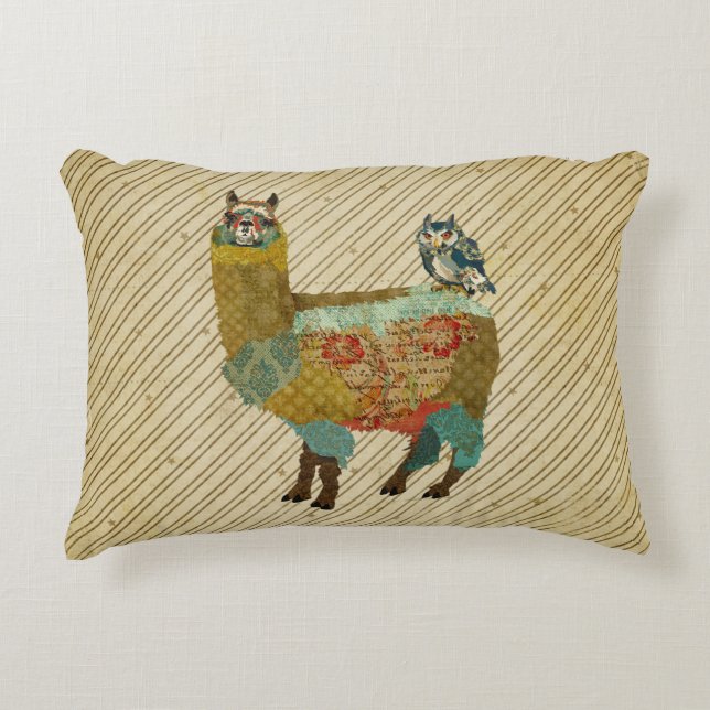 Gold Llama & Blue Owl Pillow (Front)