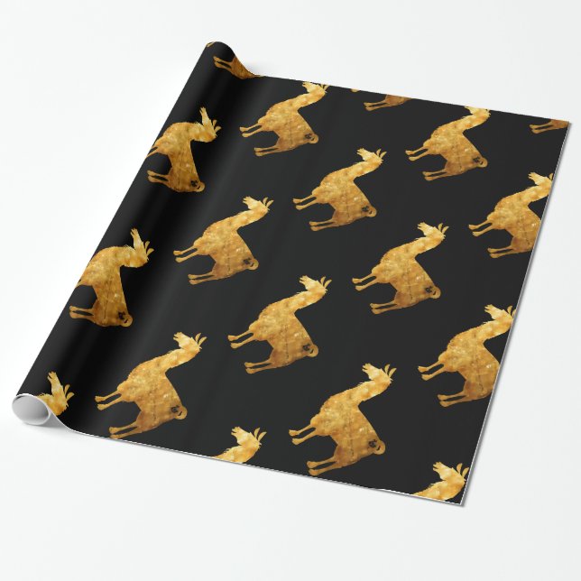Gold Llama Wrapping Paper (Unrolled)