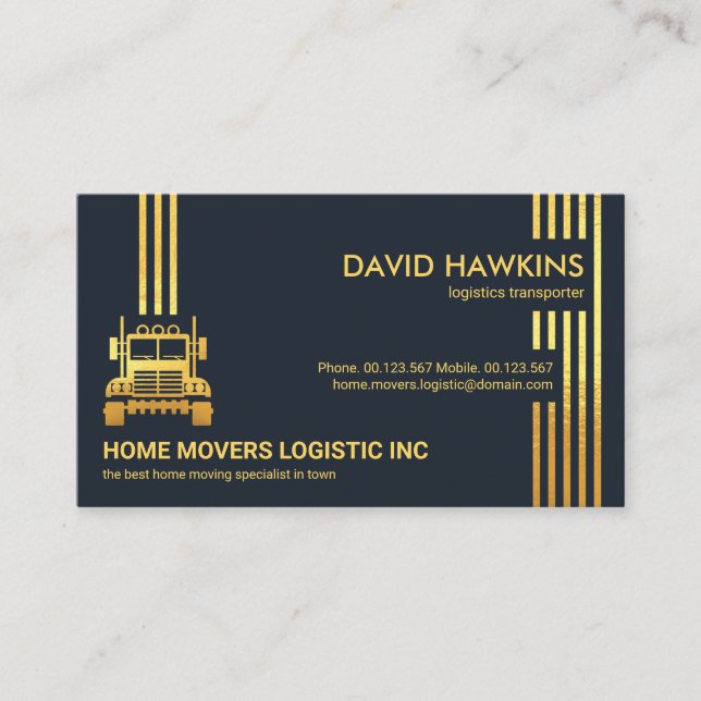 Gold Logistic Lines Professional Truck Driver Business Card (Front)