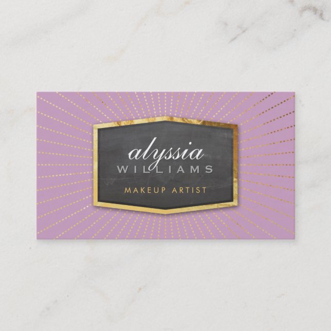 GOLD LOGO art deco elegant sunburst grey lilac Business Card (Front)