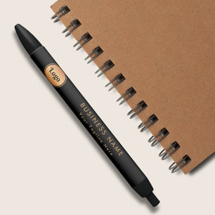 Gold Logo & Custom Text Business Company Branded  Black Ink Pen