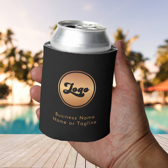 Gold Logo & Custom Text Business Company Branded Can Cooler (Creator Uploaded)