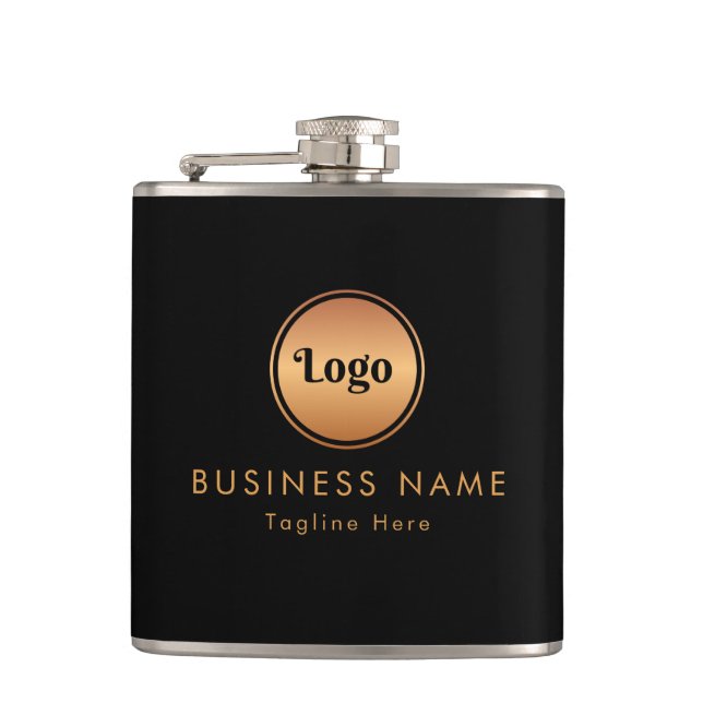 Gold Logo & Custom Text Business Company Branded  Hip Flask (Front)