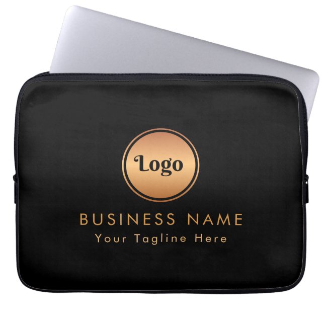 Gold Logo & Custom Text Business Company Branded   Laptop Sleeve (Front)