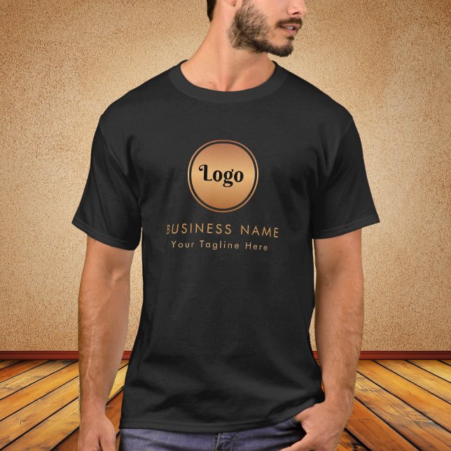Gold Logo & Custom Text Business Company Branded   T-Shirt (Creator Uploaded)