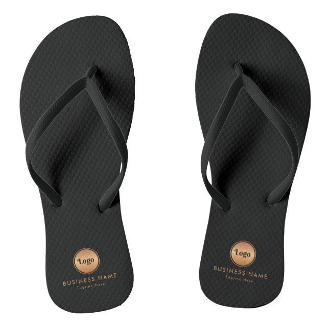 Gold Logo & Custom Text Business Company Branded   Thongs (Footbed)