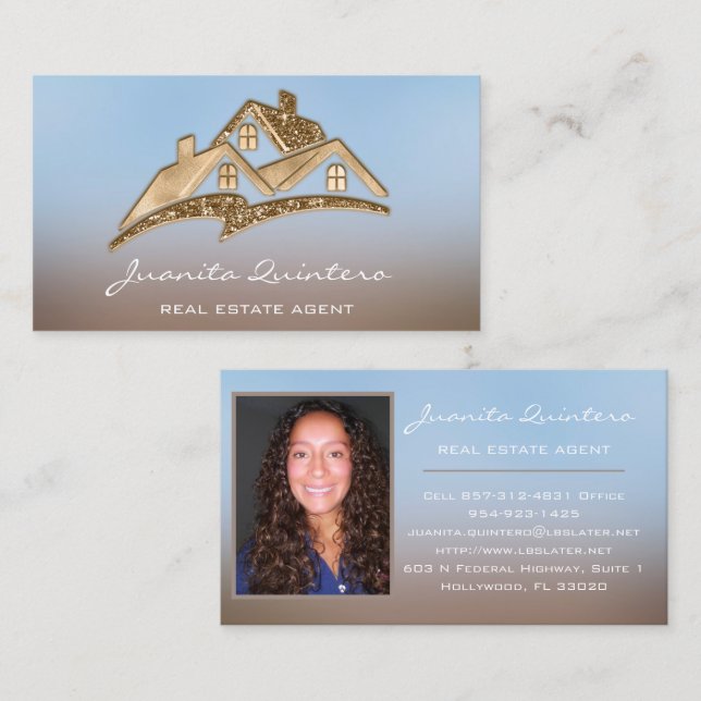 Gold Logo House Real Estate Agent Professional Business Card (Front/Back)