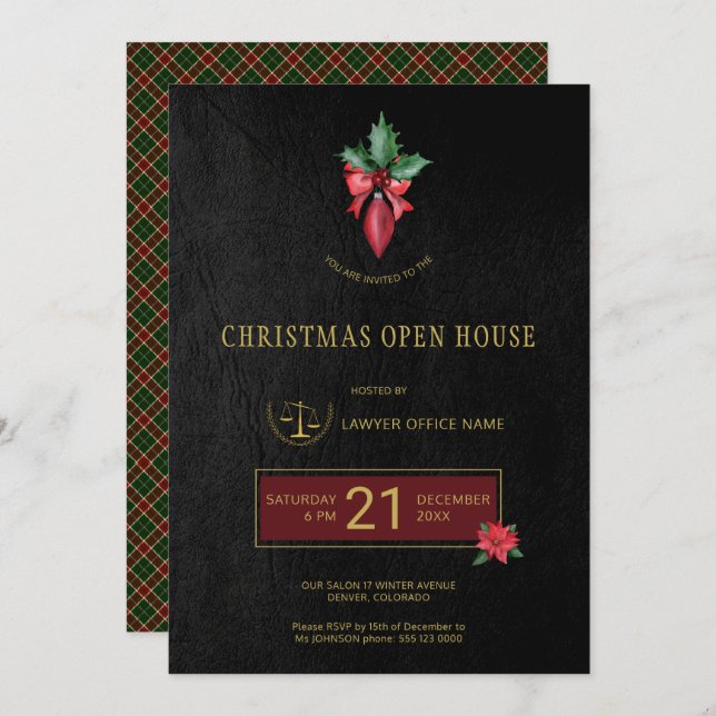 Gold Logo Lawyer Office Christmas Open House Party Invitation (Front/Back)