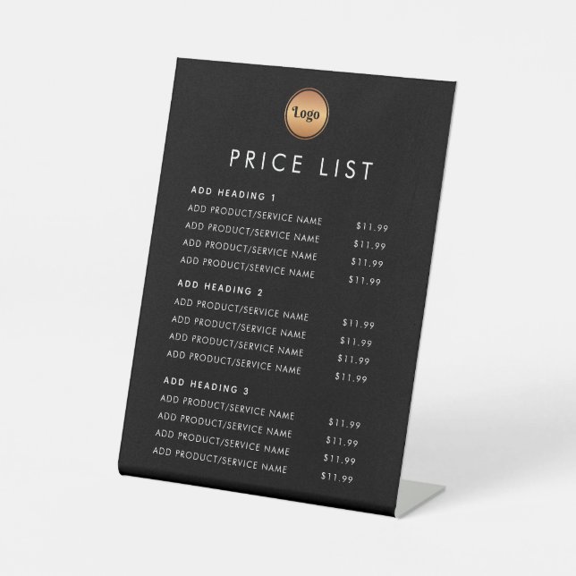 Gold Logo Price List Simple Minimal Minimalist Pedestal Sign (Front)