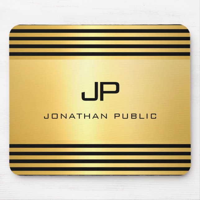 Gold Look Black Modern Elegant Monogrammed Mouse Pad (Front)