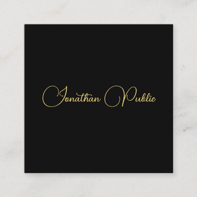 Gold Look Calligraphed Script Name Simple Template Square Business Card (Front)