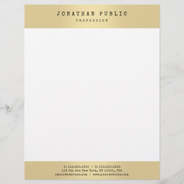 Gold Look Elegant Glamour Template Modern Trendy Custom Letterhead (Front)