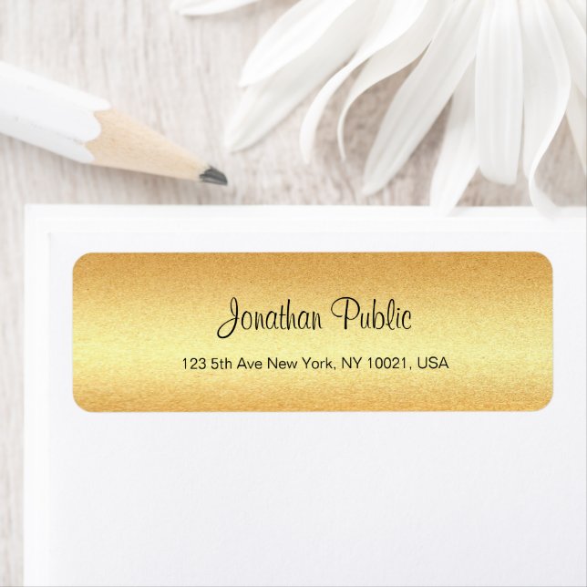 Gold Look Elegant Modern Calligraphy Script Return Address Label (Insitu)