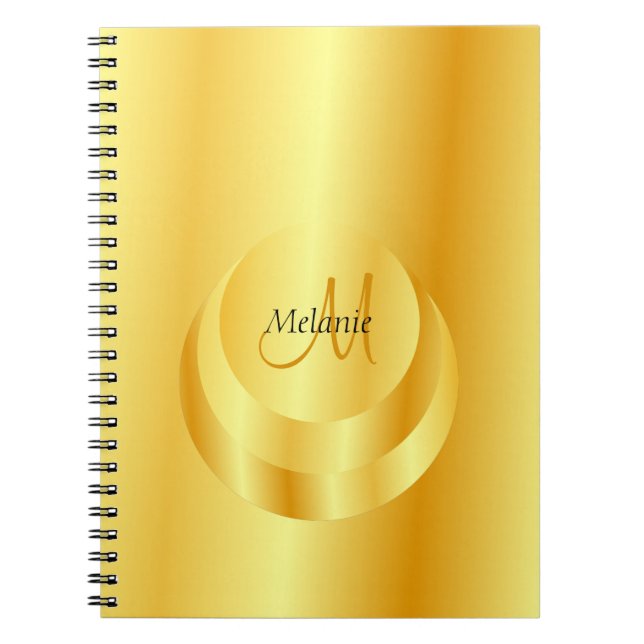 Gold Look Elegant Monogrammed Template Notebook (Front)
