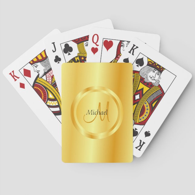 Gold Look Elegant Template Modern Monogram Initial Playing Cards (Back)