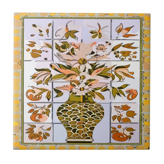 Gold Look Flower Vase  Tile Mural (Front)