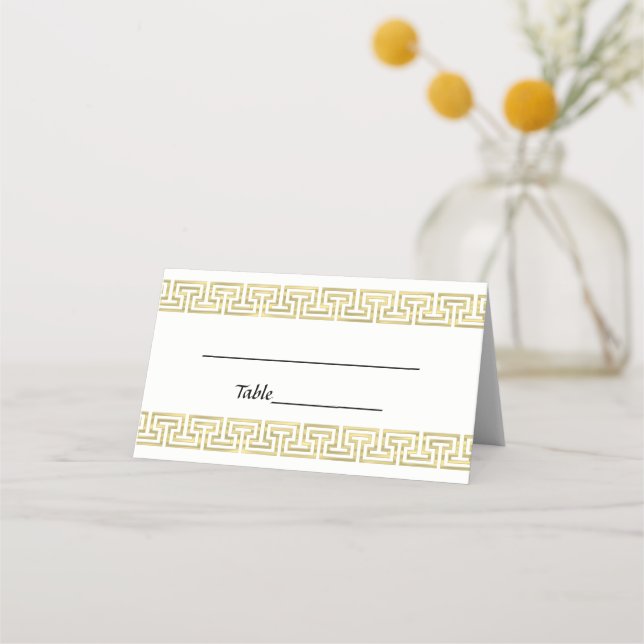 Gold Look Greek Key Meander T Border #2 Place Card (Back)